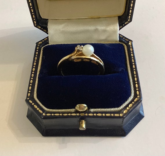 14kt HGE Gold Plate Pearl Crystal Ring Vintage Engagement Birthstone June Size P 1/2 Bridgerton