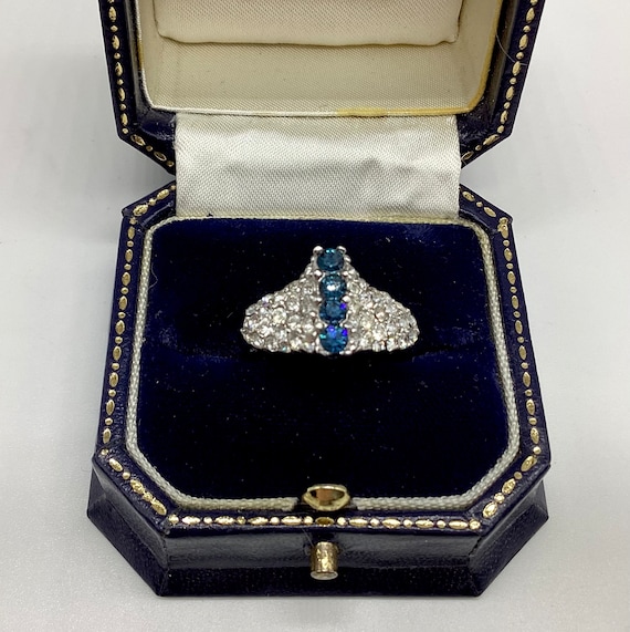 Attwood & Sawyer Swarovski Crystal Sapphire Ring Vintage Signed 1970 Adjustable