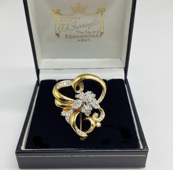 Attwood and Sawyer Flower Brooch Swarovski Crystal and 22ct Gold Plated