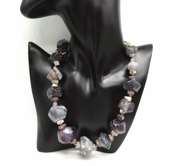 Natural Unpolished Amethyst Brutalist Necklace Vintage February Birthday