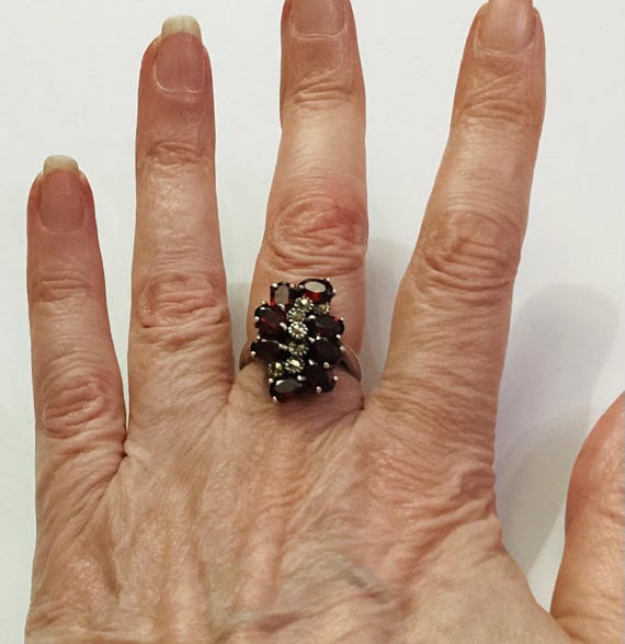 Garnet and Solid Silver Marcasite Multi-stone Rin… - image 5