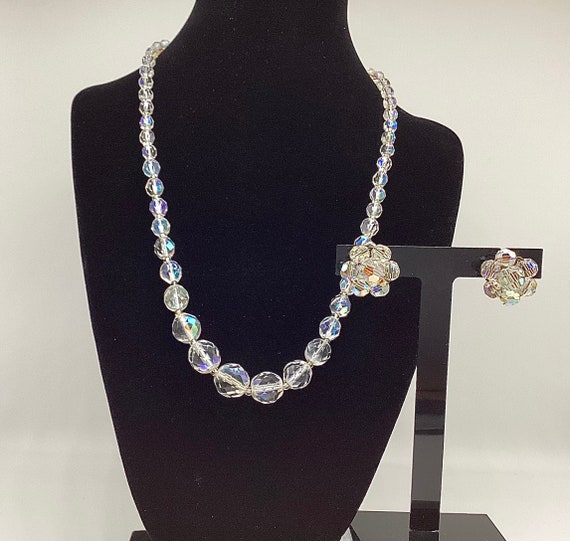 Austrian Crystal Vintage Necklace Earring Clip On 1950 Sparkling Retro Jewellery