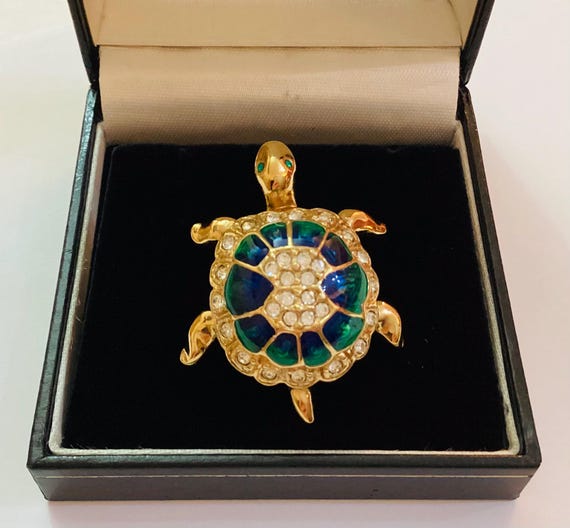 Attwood & Sawyer Tortoise Brooch, 22ct Gold Plated Swarovski Crystal Enamel
