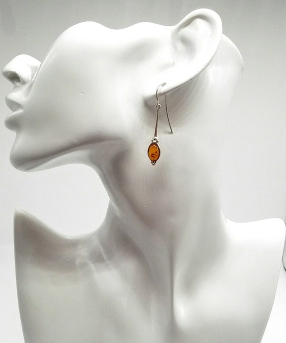 Amber and Silver Long Drop Earrings Vintage Elegant Amber Sophisticated Wedding Jewellery