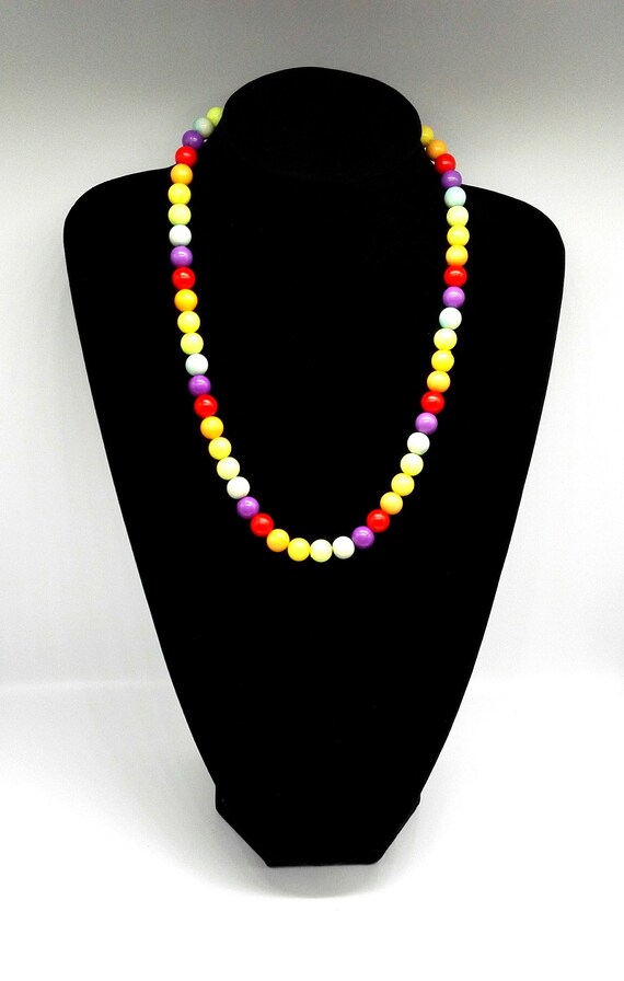 Vintage 1940's Multicoloured Plastic Bead Necklace  Rainbow Shades Matinee Length 22 inches Unisex Jewellery