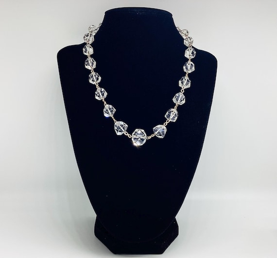 Antique Art Deco Faceted Crystal Necklace, 17 Inch.