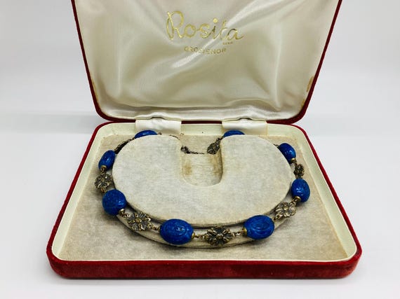 Czech Glass True Period Art Deco Max Neiger Choker Necklace Blue