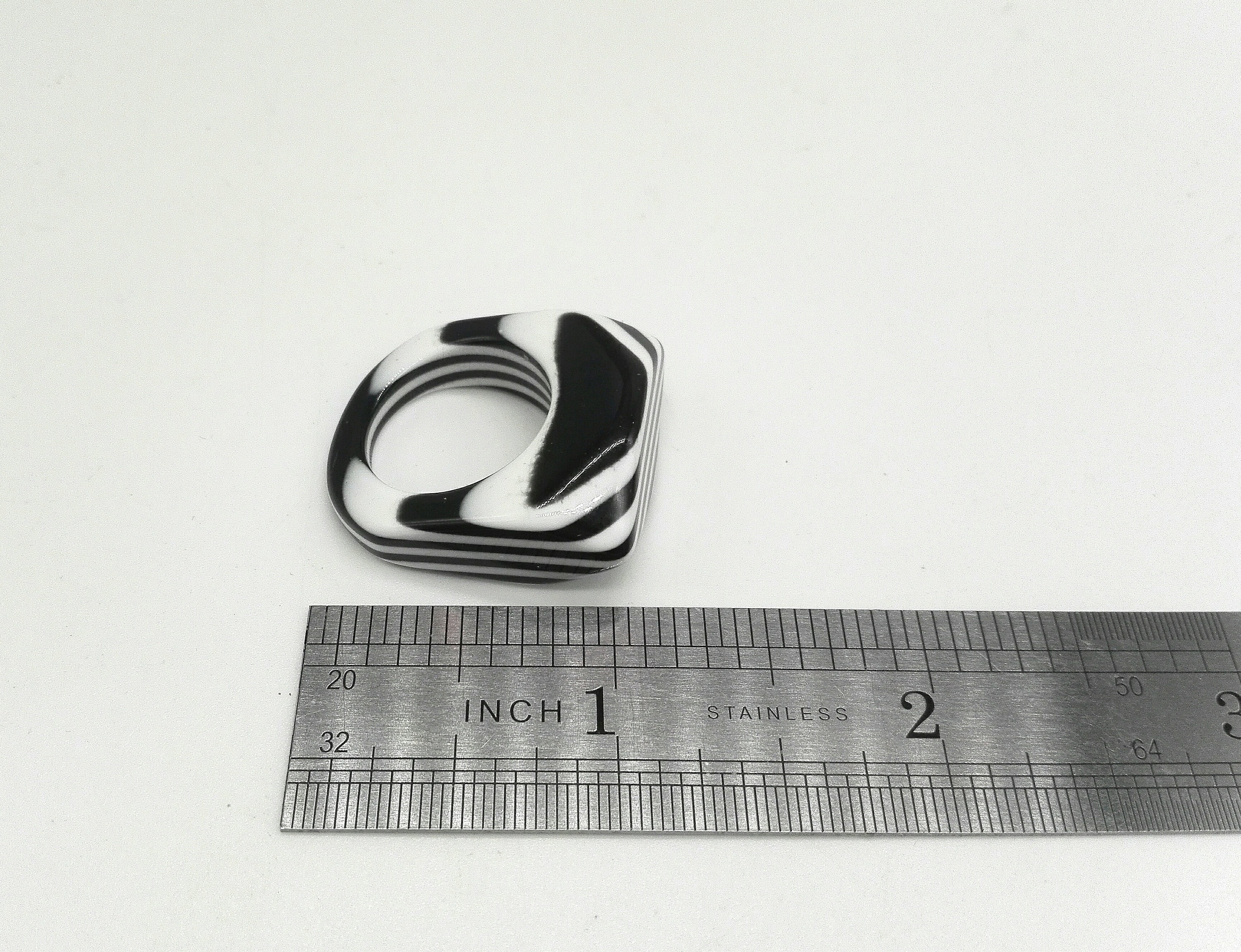 1960's Op Art Black and White Faceted Plastic Striped Ring Mary Quant ...