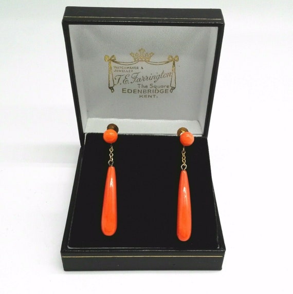 Salmon Coral Drop Earrings Antique Victorian True… - image 5