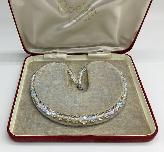 Austrian Aurora Crystal Vintage Necklace Choker 1950 Sparkling Retro Jewellery Wedding Bridal Bridesmaid