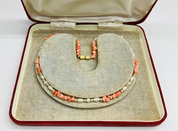 Dainty 1950's Angel Skin Coral Pearl and Gold Bead Necklace/Choker Wedding Bridal Bridesmaid Jewellery Prom Birthday Gift Unisex