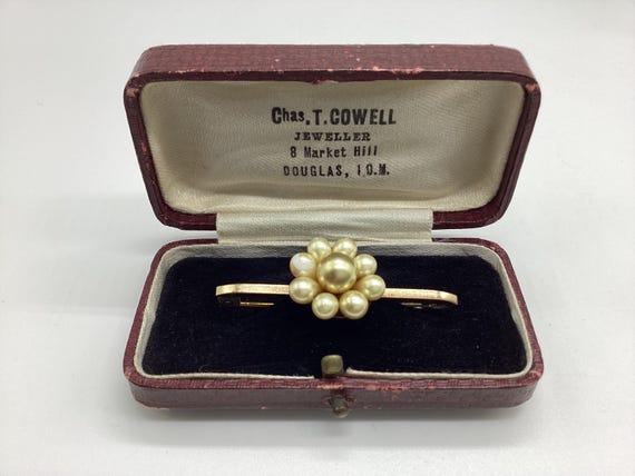 Silver Bar Brooch With A Pretty Pearl Daisy 1930s AJH 9ct on Silver