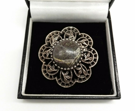 Vintage Sophisticated Glass Montrose Agate and Pewter Celtic Circlet Brooch Scottish Jewellery