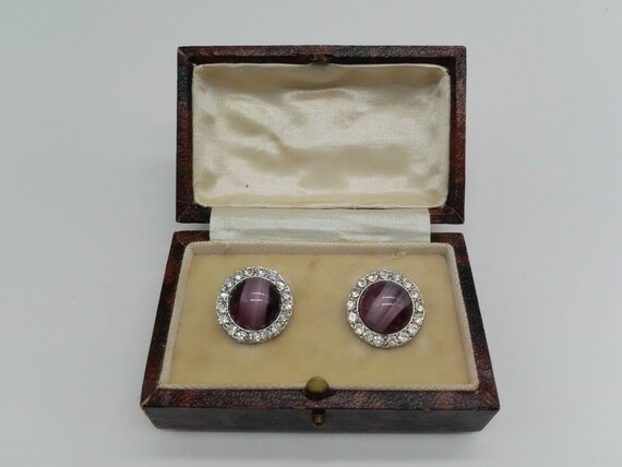 Art Deco Leatherette and Velvet Earring Jewellery Box Vintage