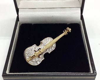 Attwood and Sawyer Violin Swarovski Crystal 22ct Gold Plated Music Lover Graduation Gift Birthday