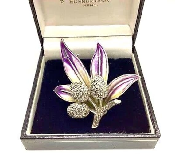 Marcasite Enamel Blackberry Leaf Vintage Brooch 1950’s Quality Costume Jewellery