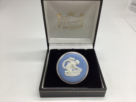 Wedgwood Cupid Brooch Fully Hallmarked Solid Silver 1973 Signed Valentines Gift of Love Wedding Bridal