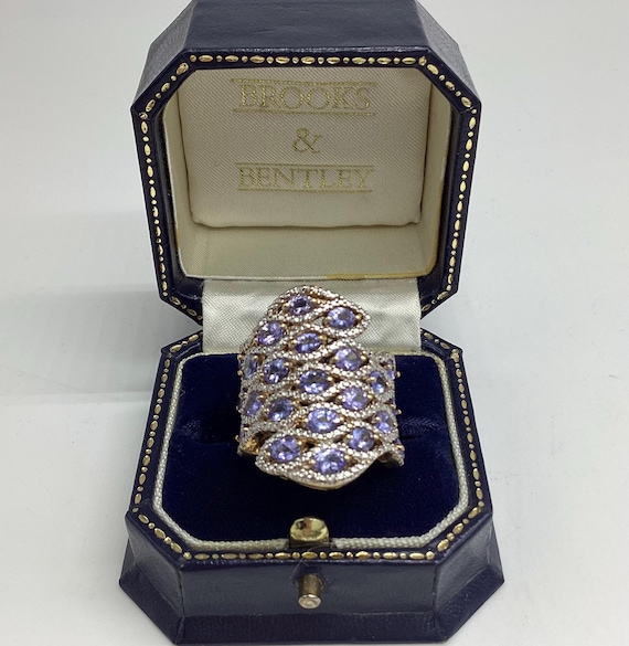 Vintage Marquise Blue Topaz Ring: Vermeil Gold on Silver (US Size 6 1/2)