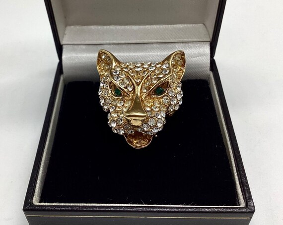 Bijou Cascio Leopard Head Vintage Brooch Crystal … - image 5