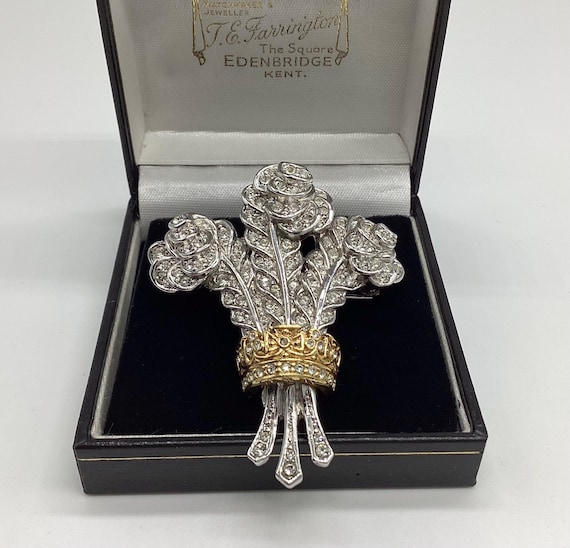 Rare Attwood & Sawyer Prince of Wales Feathers Swarovski Crystal Brooch Vintage Welsh Rugby Vintage Edward VIII Duchess of Windsor Style
