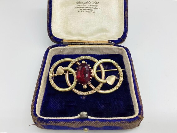 Victorian Pinchbeck Brooch Antique Ruby Paste Pin Tree of Life Setting
