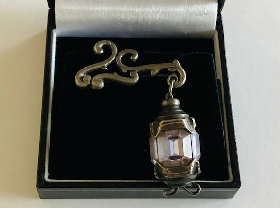 Czech Glass Crystal Lantern Brooch Drop Dangle 1930S