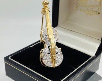 Swarovski バイオリン型金属製置物 Vintage Swarovski Crystal Figurine Violin W Metal Holder Original