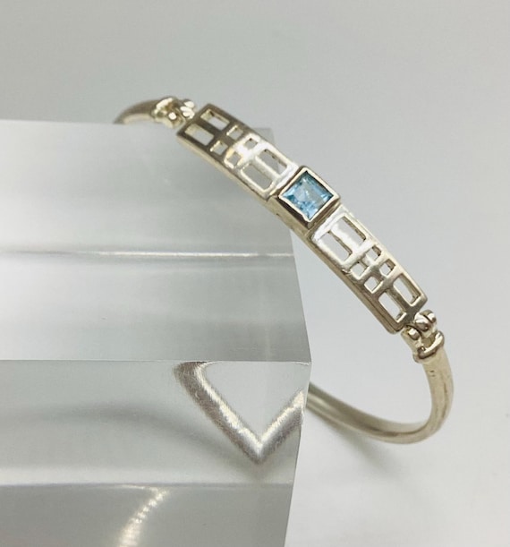 Solid Silver Bangle with Blue Topaz In Renee Mackintosh Ladder Setting Birthday Wedding Anniversary Wedding Jewellery.