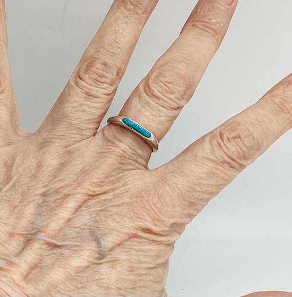 Native American Turquoise Solid Silver Ring Band … - image 2