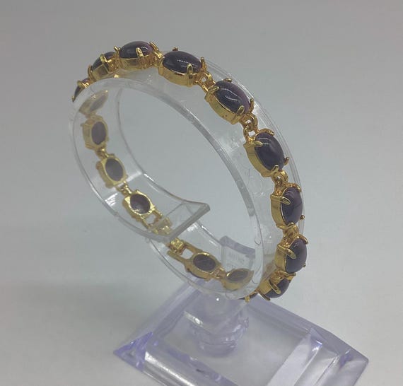 Quality Gold Plated Tennis Bracelet set with 14 Cobochon Glass Cats Eye Agate Vintage Glamour