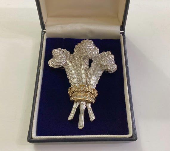 Huge Attwood & Sawyer Prince of Wales Feathers Brooch Vintage 3 inches Length