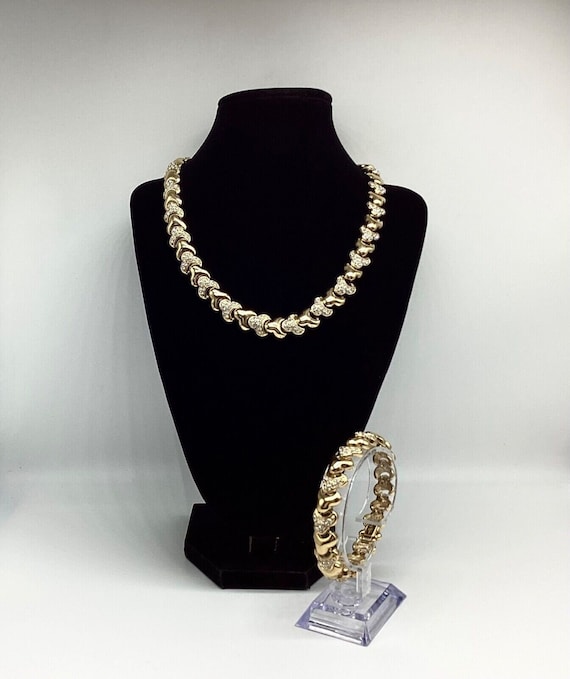 Attwood and Sawyer Set Necklace & Bracelet Swarovski Crystal 22ct Gold Plated