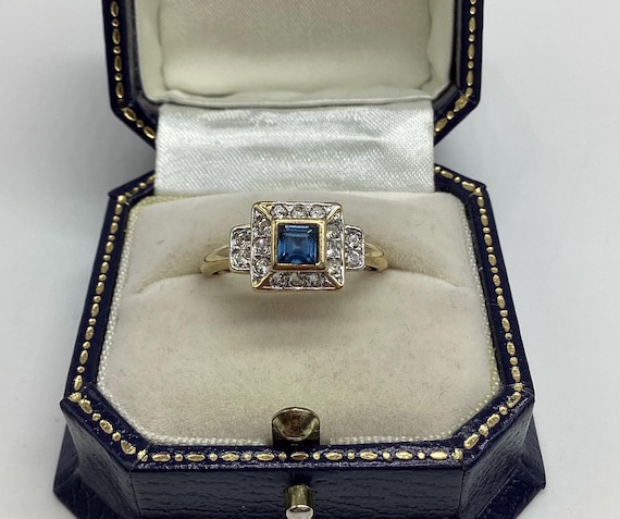 Rare Attwood & Sawyer Ring Swarovski Crystal Sapphire Blue 22ct Gold Plated R September Birthday Birthstone Adjustable