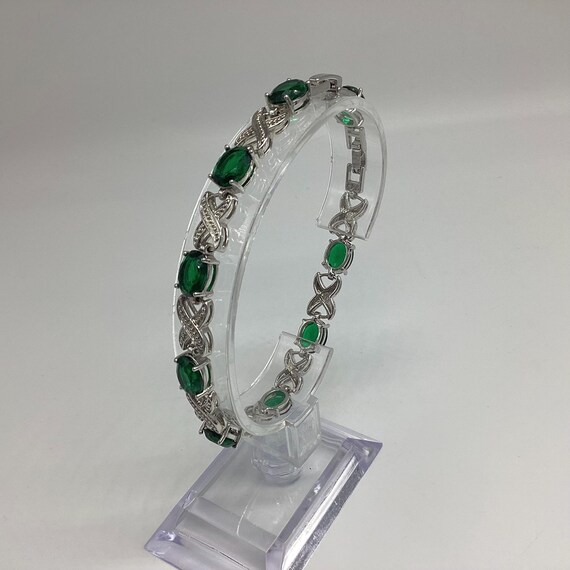 Sterling Silver Tennis Bracelet Set with Nine Fabulous Crystal Emeralds Cross Linked May Birthday Gift Wedding Jewellery Christmas