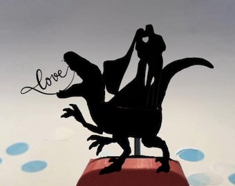 T-rex Love Wedding Cake Topper Zoo themed Bride Groom,  Animal Cake Topper, T-rex wedding cake topper, Dinosaur Animal Unique Bride Groom
