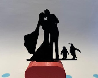 Penguin Wedding Cake Topper Zoo themed Bride Groom,  Animal Cake Topper