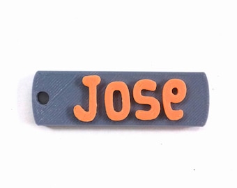 Jose, CUSTOM 3D PRINTED  Round Corner Name  Keychain (Keyring), Favor gifts, Kids /Teen bag, Adult bag, Personalized, Orange & Gray