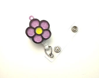 Hand-Draw Flower Badge Reel  || Retractable Reel Badge || Textured Badge Reel || Minimalism ||