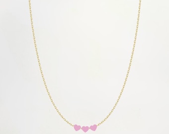 Custom Mini Hearts Embellishment 18" Gold Plated Stainless Steel Necklace, Romantic & Minimalist Jewelry