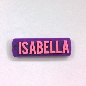 Isabella, CUSTOM 3D PRINTED  Round Corner Name  Keychain (Keyring), Favor gifts, Kids /Teen/Adult bag, Personalized, Hot pink & Purple