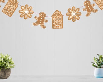 Sturdy Gingerbread Garland – Gingerbread Man, House & Snowflake – Holiday Indoor Wall Decor – Reusable Christmas Decoration