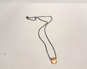 Custom Poly Pear Shape, Flat Back Pendant Necklace – Bronze/Rose Gold Color Fantasy  Charm – Stainless Steel Chain – Fantasy Jewelry