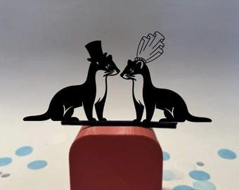 Custom Mink Couple Wedding Cake Topper, Woodland Animal Bride and Groom, Personalized Wedding Cake Decor Keepsake