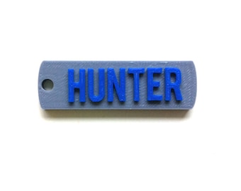 Hunter ,CUSTOM 3D PRINTED Round Corner Name  Keychain (Keyring), Favor gifts, Kids /Teen/Adult bag, Personalized, Egyptian blue & Gray