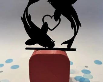 Custom Koi Fish Swirling Heart Wedding Cake Topper, My Life Partner, Personalized Bride and Groom Japanese Wedding Decor