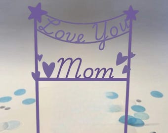 Custom Love You Mom Hearts Cake Topper, Mothers Day Cake Decoration, Personalized Mom Cake Topper Gift
