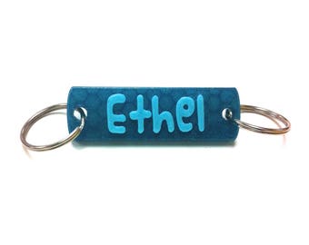 Ethel, Crate Name Tag, CUSTOM 3D PRINTED,  Cage Tag, Tag Custom,  Round Corner, Pet Lover Gift, Dark Green & Light Blue, Eco