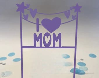 Custom I Love You Mom Cake Topper, Heart Mothers Day Cake Decoration, Personalized Mom Cake Topper Gift