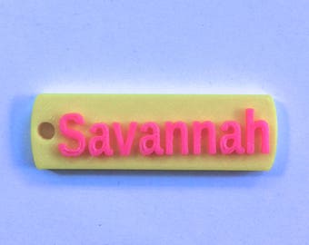 Savannah, CUSTOM 3D PRINTED  Round Corner Name  Keychain ( Keyring ), Favor gifts, Kids /Teen/ Adult bag, Personalized,  Yellow & hot pink