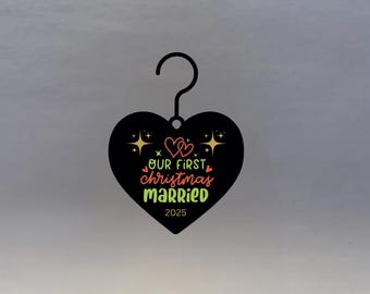 Custom Our First Christmas Married 2025 Ornament-Sturdy and Light Weight– Tree Decoration- Heart Shape  Stars – Newlywed Gift, Ready to Hang